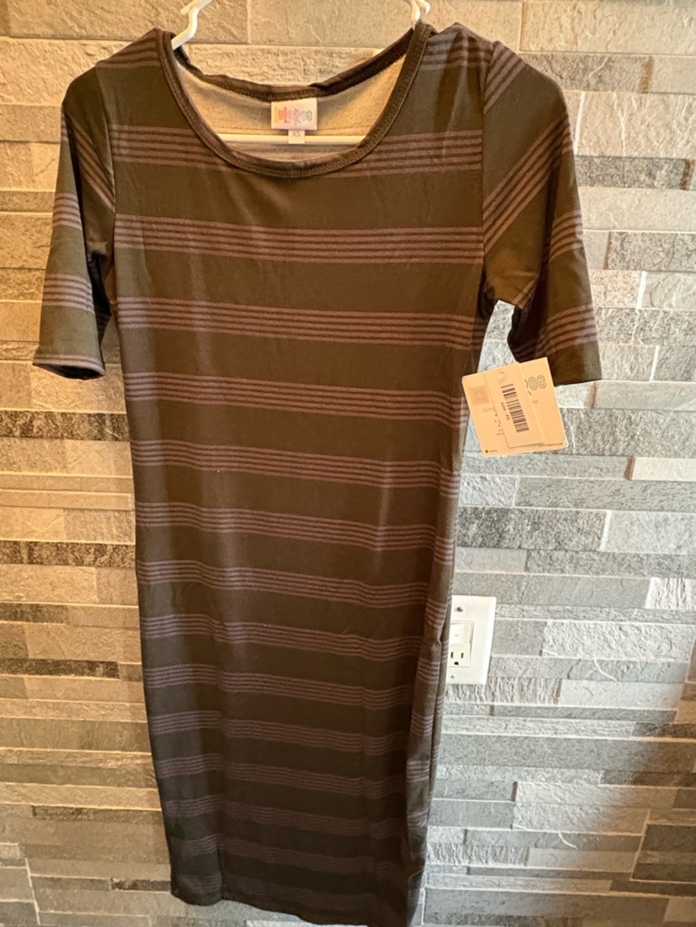 LuLaRoe Olive and Brown Striped Midi Dress